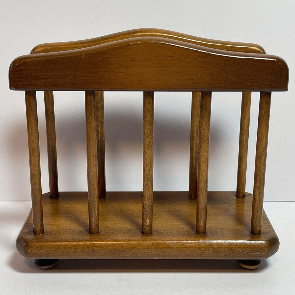 Vintage Wooden Napkin Holder Country Grandmacore Spindle Curved Table Kitchen